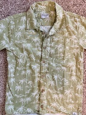 Free Planet Boys Size 10 Tropical Button-Up Shirt & Shorts Set Green/White